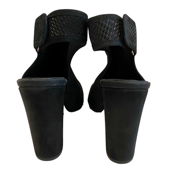 ALDO Black Perforated Suede Slingback Shooties, Peep Toe Block Heel Size 10 - Picture 7 of 12